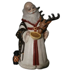 Vtg Large Ceramic St Nick Santa Figure 10.5" Hand Feeding a Reindeer